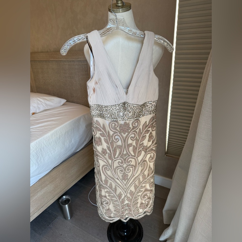 Sue Wong Cream and Gold brocade Embellished Dress